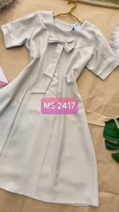 MyDu Shop | MS 2417 Đầm Dự Tiệc – Dáng Suông Nơ Trước Ngực Tay Ngắn Nữ Tính Chất Bố Cotton Mềm Mịn