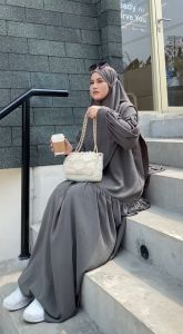 GAMIS + HIJAB Gamis Terbaru Kekinian Jumbo Busana Wanita Dewasa Bahan Cringkle Premium Humaira