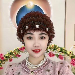 Four Seasons Lace Cover Gray Hair Small Hat New Arrival Rhinestone Flower Thin Toque Hat Wig Loose Hair Home Hat