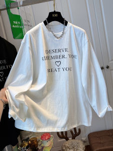 plus Size 300 Pounds Cotton Long Sleeve Womens T-shirt Lazy Style Base Shirt Top for Early Autumn Korean Loose Fit round Neck