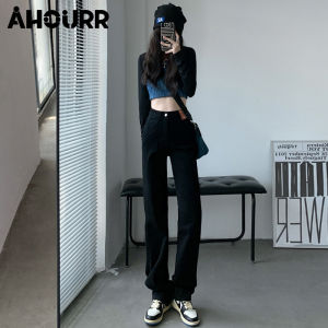 【24 hours delivery】Black Wide Leg Jeans Women Korean Style High Waist Straight-leg Pants