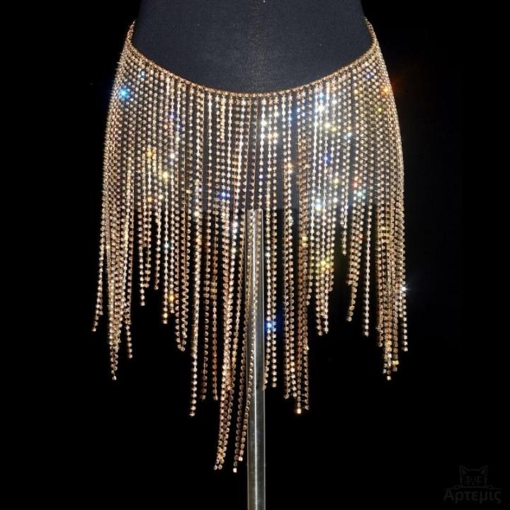 Waist Chain Shiny Tassel Rhinestone Skirt Belly Dance Body Chains Women ...