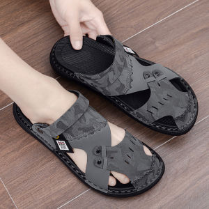 Mens Summer Outdoor Sandals Hollow out Beach Anti-Slip Head Cover Slippers Driving Dual-Purpose Water-Proof Leather Clogs