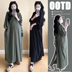 Váy Dài Tay Ôm Sát Cơ Thể Cho Bà Bầu Cỡ Lớn Mùa Xuân Thu Thanh Lịch Thanh Lịch Có Thắt Lưng Cạp Cao Cotton Dài Thường Ngày