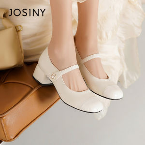 Josiny | Mary Jane Style Womens Shoes White Medium Heel Coarse Heel