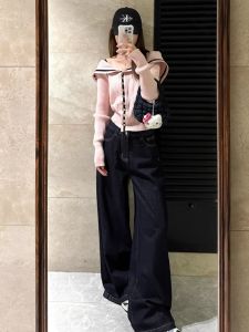 High Waist Wide Leg Blue Jeans Women Loose Fit Floor Length Trousers Ultra Long 180cm Vintage Deep Color Original Jeans