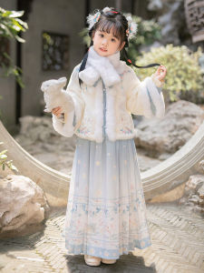 Thickened Winter Childrens Tang Suit Set for Girls National Style New Years Greetings Skirt Ensemble Autumn Winter Kids Clothing