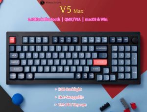 Keychron V5 Max Custom Wirless Mechanical Keyboard 2.4 GHz/Bluetooth/Wired 3-Mode 100 Keys RGB Backlight QMK/VIA Programmable Macro Hot-Swap Gateron Jupiter Switch PBT Keycaps for Mac Windows