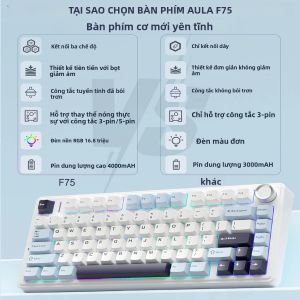Bàn Phím Cơ Chơi Game Không dây/Bluetooth/có Dây AULA F75 Silent Axis RGB Custom 75% Cấu Trúc OEM Profile Gasket Dành Cho Máy Tính Để Bàn & Máy Tính Xách Tay