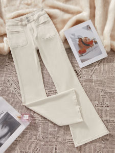 High Waist Micro Flare Jeans Womens Autumn Winter New Style Nine Points Bell Bottoms Cotton Stretch Denim Trendy Light Beige
