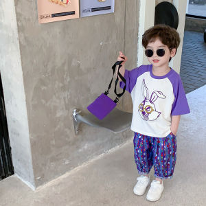 Boys Summer Outfit Loose Short Sleeve Mosquito Proof Cartoon Baby Two Piece Set Comfortable Breathable Clothing for Kids