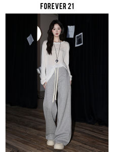 Gray Wide Leg Casual Pants Womens High Waist Loose BF Straight Sport Sweatpants Forever 21 Lazy Early Autumn Fashion