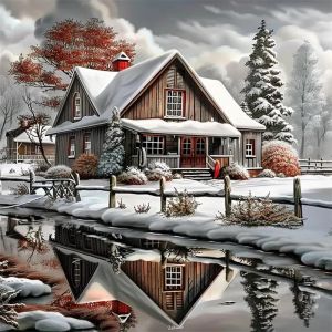 HUACAN Diamond Painting House Landscape Cross Stitch Full Drill Diamond Mosaic 5D Winter Wall Decor Rhinestones