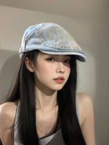 Zanning | Korean Vintage Washed Denim Beret Cap