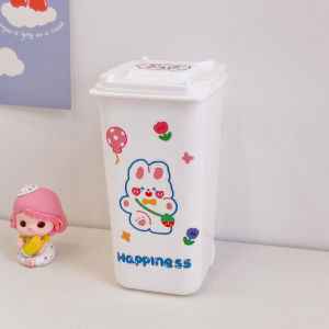 Mini Cartoon Style Small Trash Can with Lid for Desktop Creative Office Paper Holder Household Storage Bucket