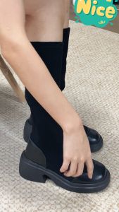 Size 35-40 Black Boots Versatile Thick Soled Elastic Boots Fashionable Casual High Heels for Women