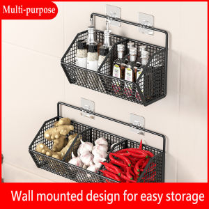 Wall Mounted Kitchen Storage Basket Suitable for Durable Metal Wire Storage of Spices Garlic Onions and Vegetables