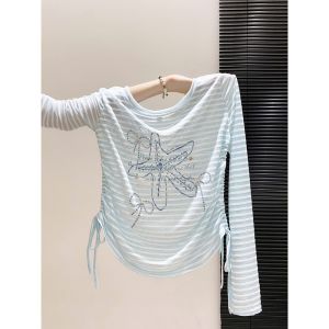 LUOSHAO | Cute and Cool Striped Star Print Waist Cinching Summer Top