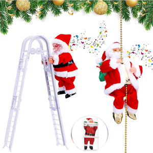 Christmas Santa Claus Music Electric Climbing on Rope Ladder Toy Christmas Light with Music XmasDecor DIY Room DecorDoll