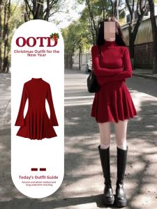 SUHUIQIAN | Winter Warm Red Knitted Dress for Coat Lining Birthday Year Short Dress