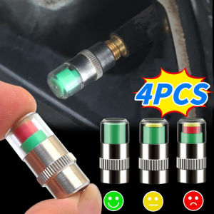 เซ็นเซอร์ตรวจจับวาล์วภายนอกเซ็นเซอร์วัดความดันลมยางรถ4ชิ้นฝาวาล์วสัญญาณเตือนการตรวจสอบแรงดันยางรถยนต์
