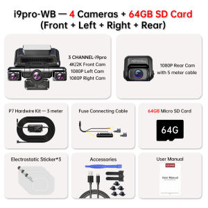 XUOIB I9pro-WB 4CH 360° Dash Cam 4 Touch Screen 4K/2K Front for Car DVR Camera 24H Parking Mode GPS WiFi Recorder Night Vision
