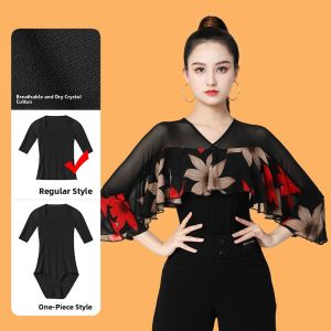 Modern Dance Top Womens Adult Latin Dance Professional Gittern Social Dancewear 2025 Dance Performance V-neck Waltz Quickstep Tango