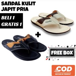 Sandal Kulit Pria Beli 1 Gratis 1 / Sandal Casual Pria / Sandal Slop / Sandal Jepit