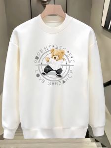 Bear Print Sweatshirt Mens Fall and Winter Casual All-Matching Fashion Mens Clothing Minimalist Slim Long Sleeve Top High-End Couple Wear