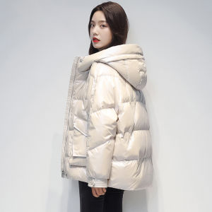 Womens Short down Cotton Jacket Thickened Winter Fashion Outerwear Korean Style Loose Fit Zipper Closure Cotton Coat