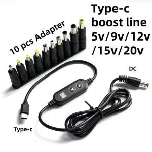 Cáp Sạc PD 5-20V Có Thể Điều Chỉnh Đầu Type-C Sang DC Male Với 10 Đầu Nối Khác Nhau Cáp Chuyển Đổi Màu Đen Dành Cho Bộ Chuyển Đổi Video
