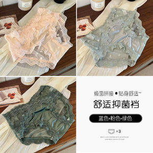 กางเกงชั้นในลูกไม้ซาตินเซ็กซี่สไตล์ฝรั่งเศสสำหรับผู้หญิง กางเกงขาสั้นเอวกลางไร้ตะเข็บ ลายดอกไม้ ระบายอากาศได้ดี ไนลอน สีพื้น