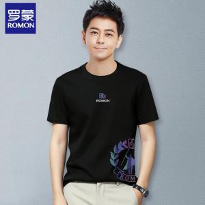 Lormen Mens Short Sleeve T-Shirt RM3529 Modal Ice Silk Cool Feeling Casual Versatile Summer Business round Neck Printed