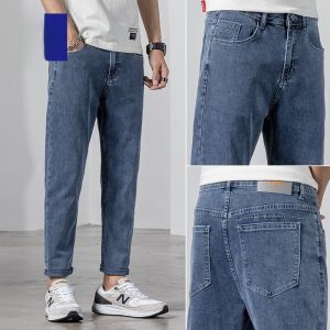 ROMON | Loose Fit Summer Thin Denim Jeans For Men Casual Straight Leg Elastic Versatile Trendy Brand Nine-Tenths Length Youthful Style