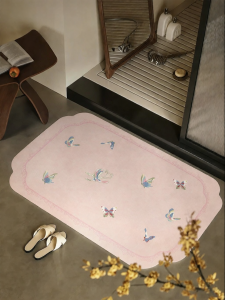YUNHAOBUYI | New Chinese Style Pink Butterfly Silicon Dioxide Water Absorbing Bathroom Mat