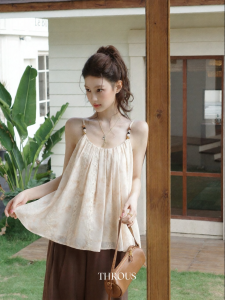 THROUS | Áo Thun Mùa Hè Cổ U Thêu Rộng Dây Kéo Phong Cách Retro