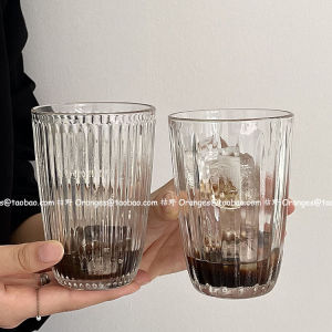 แก้วน้ำทรงสูง ใส่ได้ 2 ด้าน ใบ สำหรับร้านกาแฟ ใส่เครื่องดื่มอเมริกาโน ลาเต้ น้ำแข็ง เครื่องดื่มเย็น แก้วสไตล์วินเทจ