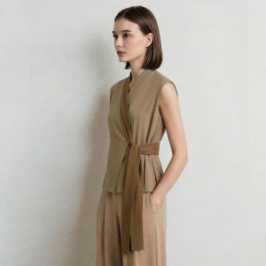 AMII | Summer Office Wear V-Neck Satin Tie Flowy Blouse