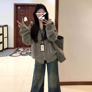 PEIZIXUAN | Casual Style Gray Long Sleeve Knitwear Sweater