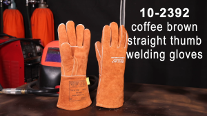 Weldas Welding Protective Gloves - Cowhide Heat-Insulating Fire-Retardant Stitching High-Temperature Resistant Straight Thumb Coffee Brown High-Quality Wear-Resistant Leather Moisture-Wicking Lining (Model: 10-2392)