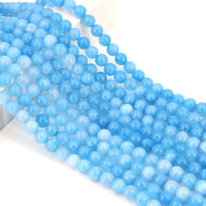 1 Dây Aquamarine Tự Nhiên Hạt Đá Xanh Dương Tròn Đá Quý 4/6/8/10 Mm Cho DIY Trang Sức Làm Vòng Tay Phụ Kiện Vòng Cổ