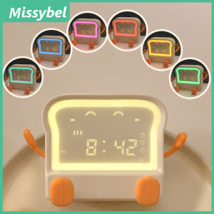 Creative New Toast Bread Fun LED Emoji Alarm Clock LED Colorful Night Light with Calendar Small Night Light Alarm Clock Childrens Multi functional Clock Night Light