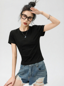 Warrior | Regular Fit Short Sleeve Cropped Black T-Shirt Cotton