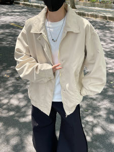 แจ็คเก็ตบินแบบอเมริกันสำหรับผู้ชาย สไตล์สตรีท ทรงหลวม แขนยาว ปกโปโล สไตล์ฤดูใบไม้ผลิและฤดูใบไม้ร่วง