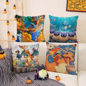 Bandai | Pokemon Character Collection Anime Plush Pillow Cover Soft Short Plush Cushion Cover For Sofa Bedroom Home Decor Gift