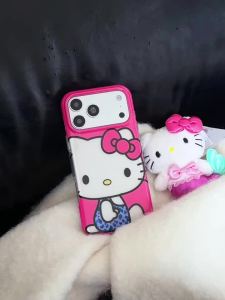 Sanrio | Cute IMD Posture Hollow Hello Kitty Phone Case For iphone 17 16 15 Pro Max Y2K Cartoon Shockproof Bumper Acrylic Hard Back Cover
