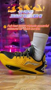 รองเท้ากีฬารองเท้าบาสเก็ตบอลผู้ชาย3คนพ่อบ้านจิมมี่ LI-NING ขาตั้งกล้อง ABAU107 กางเกง