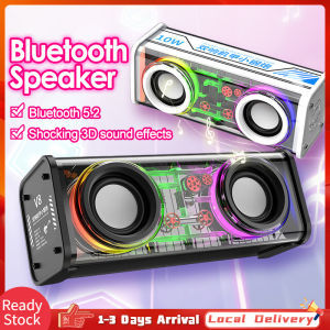 V8 Bluetooth Speaker  TWS Transparent Speaker TF Card Multiple RGB Light Modes Outdoor Subwoofer Wireless Audio  360° Stereo Surround Sound Long Endurance