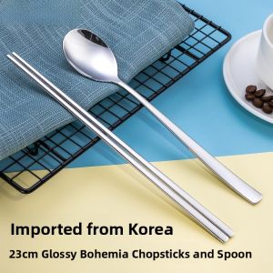 Solid 316 Stainless Steel Dining Set Flat Spoons And Chopsticks Kitshine Brand Korean Style Metal Utensils for Adults Daily Use
