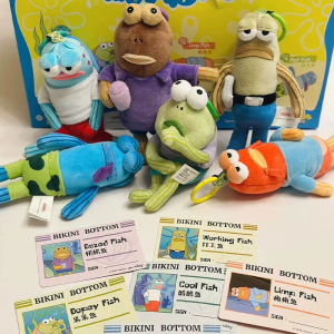 Potdemiel Bikini Bottom Residents Fish Plush Blind Keychain Bag Charm Decoration Plush Blind BKeychain TOYS